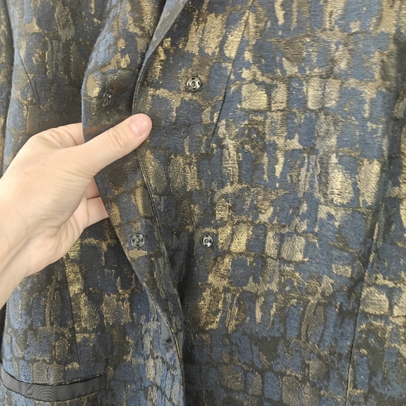 Lafayette 148 Gold Metallic Navy Painted Button Suit Jacket Women's Size 10 - Picture 3 of 15